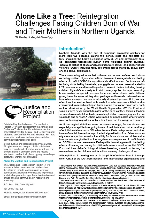 Alone Like A Tree: Reintegration Challenges Facing Children Born of War ...